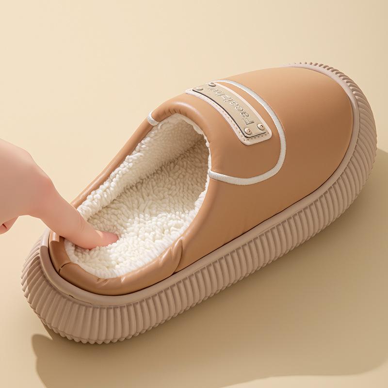 Waterproof down cotton slippers indoor home non-slip thick bottom piled thickened outer wear warm airtight cotton mop