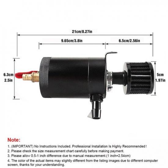 Black Universal 2-Port Oil Catch Can Tank Reservoir Drain Valve Breather Filter