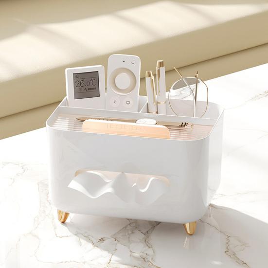 Multifunctional Tissue Box Cover Holder with Storage Compartments Large Capacity Rectangular Napkin