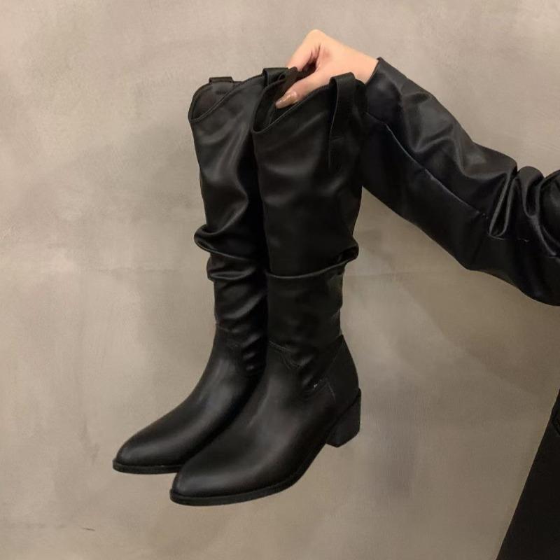 Fashion Women's Shoes 2025 Autumn Pointed Western Cowboy Boots Thick Heel Vintage Boots for Women High Quality Pile Medium Boots Zapatos