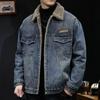 Herren American Retro Samt-Denimjacke - Dick, Warm Lammwolle Winter Arbeitskleidung Mantel