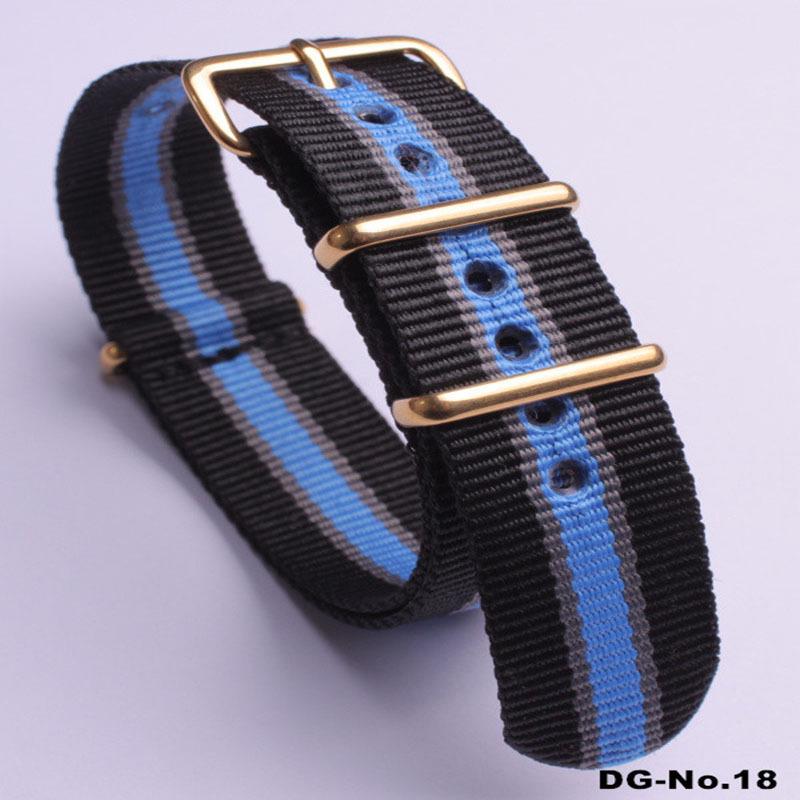 Красочный нейлоновый холщовый ремешок для часов с золотой пряжкой DG 18mm