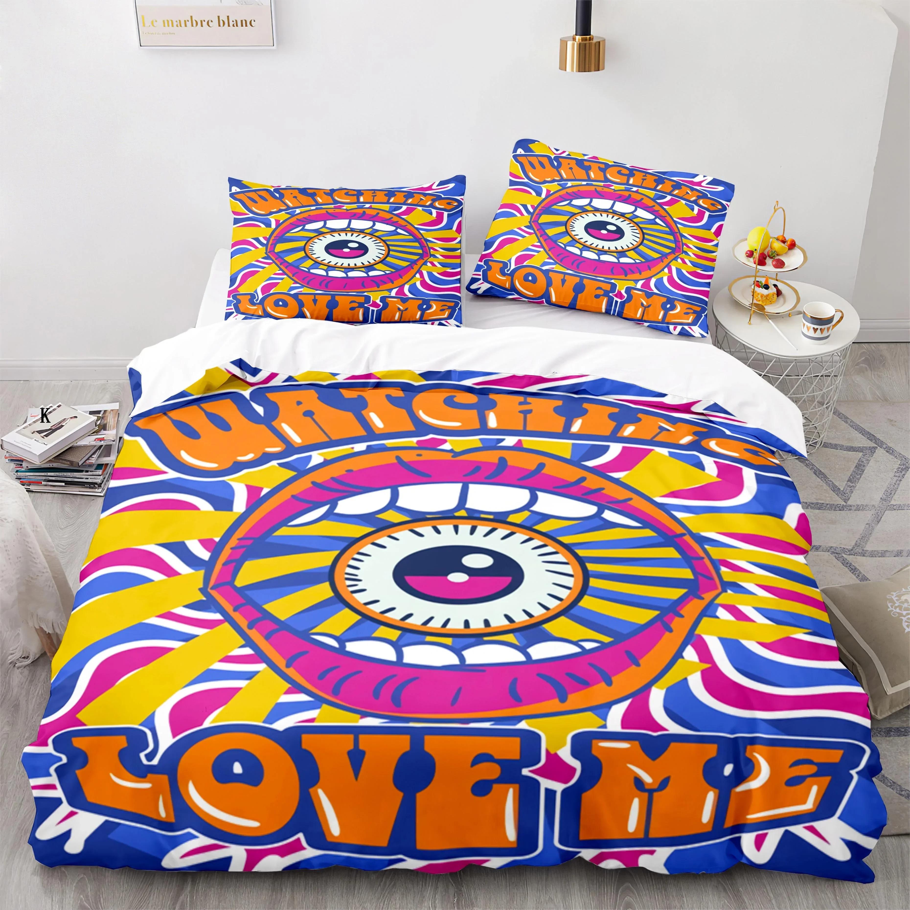 

Retro Abstract King Quen Soft Duvet Cover Colorful Vintage Style Beding Set for Tens Adult People Modern Art Polyester Comfortable Quilt Cover 100*200cm Single