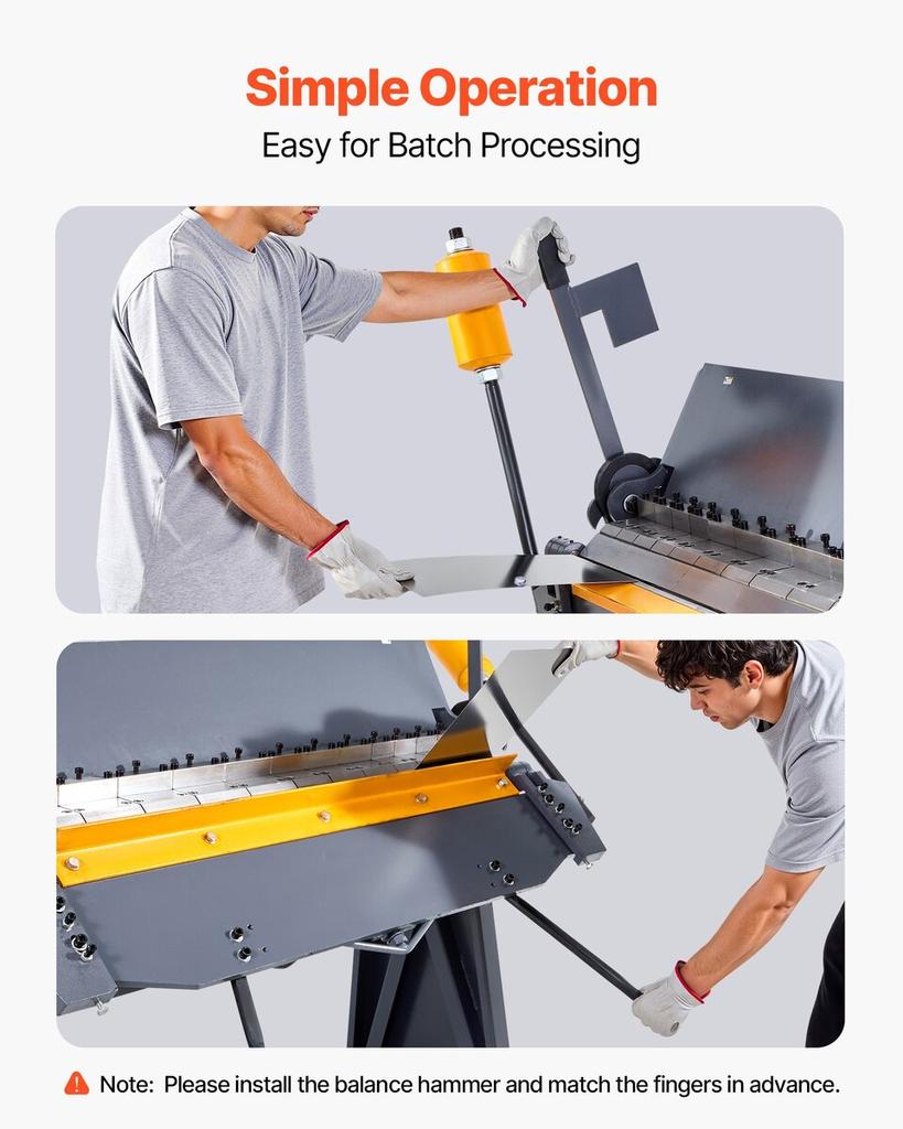 Box and Pan Brake, 1220 mm/48 inch Sheet Metal Bending Brake, 12-Gauge Mild Steel Capacity, 0-135 Degree Adjustable, Metal Bender Machine with 8