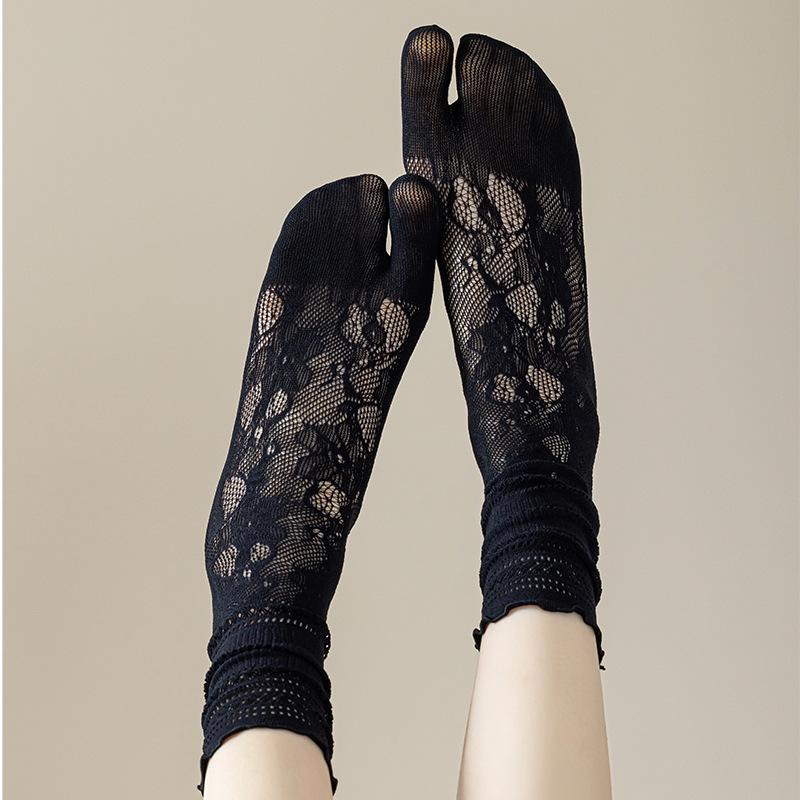 Mode Japanische Tabi Zehensocken Damen Sommer Sexy Spitze Zwei-Zehen-Socken Netz Atmungsaktiv Einfarbig Transparent Split Tabi Zehensocken