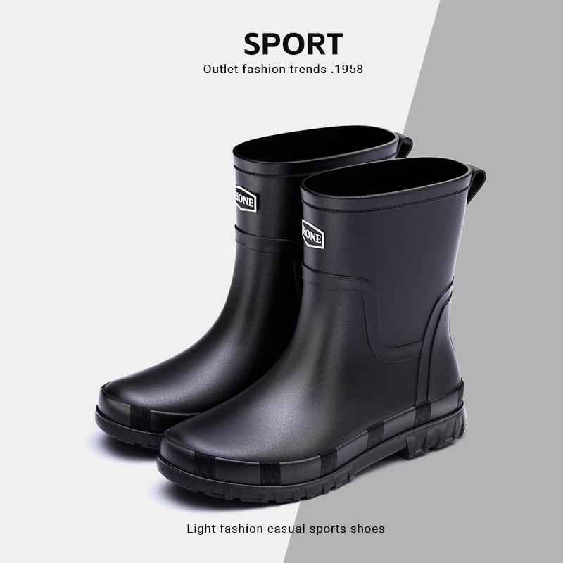 Winter warm men's rubber shoes British waterproof pull rope rain shoes medium tube outdoor fashion bundle rubber shoes non-slip fishing shoes