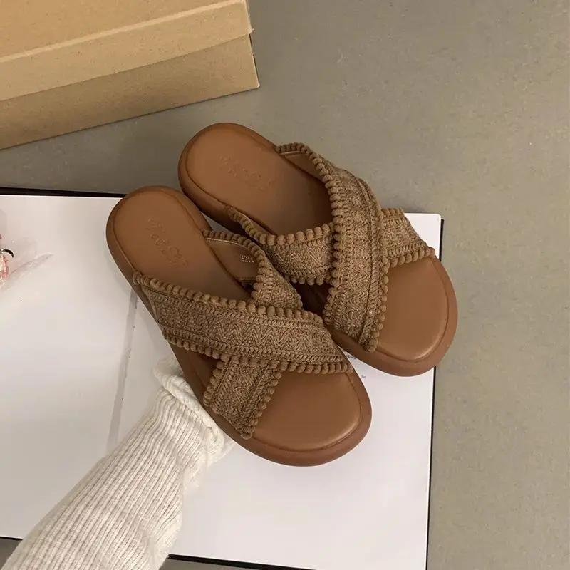 Fashion Women's Slippers and Ladies Sandals Soft Shoes Thick Slides Sabot Korea Style Top Designs New Chic Elegant Non Slip Small Size