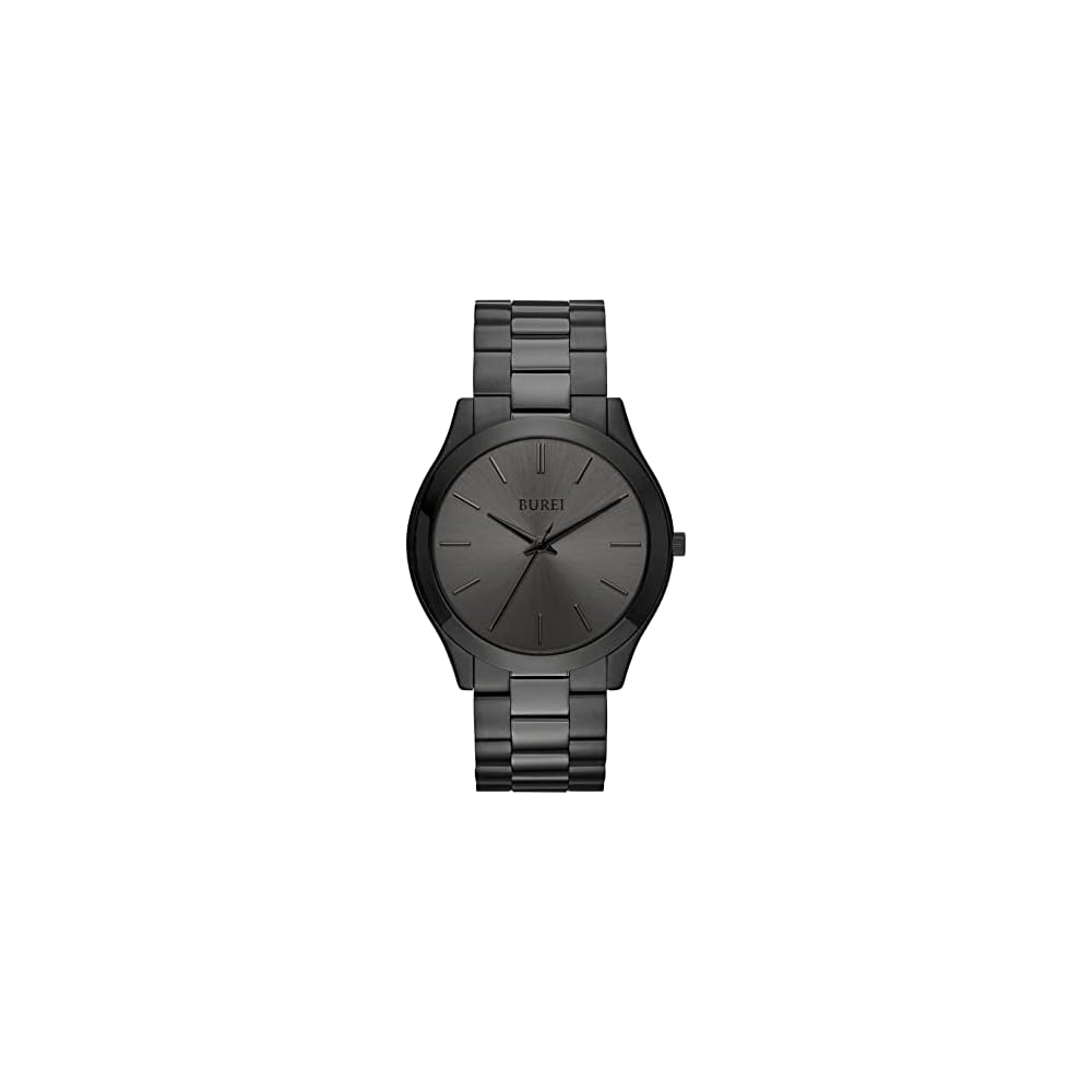 BUREI Men s Analog Quartz Watch Waterproof Black Simple Design Casual Business Style