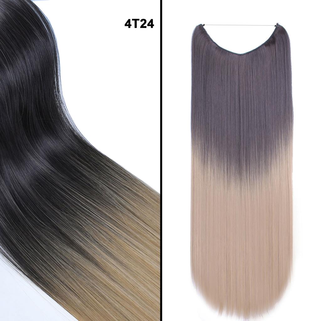 One Piece No Clips Hairpieces Ombre Color Elasticity Invisible Wire Fish Line Wavy Synthetic Hair Extension