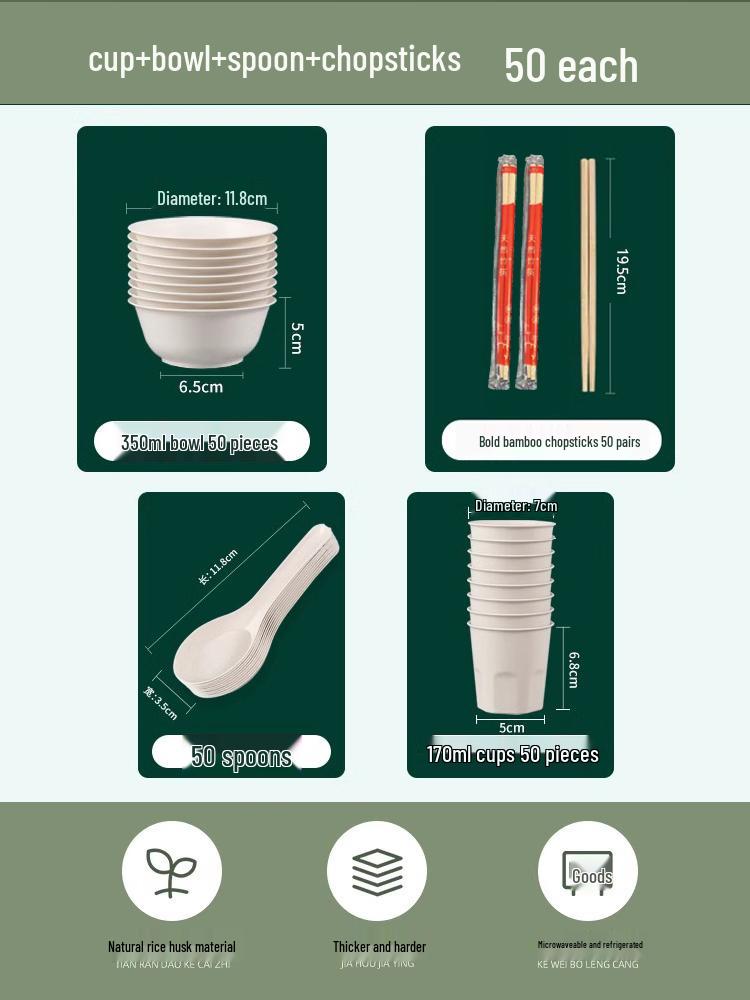 Eco-Friendly Rice Husk Tableware Set: Bowl, Chopsticks, Spoon & Cup – Recyclable & Food-Grade for Dining, Parties, Home, & Picnics (4-Piece)