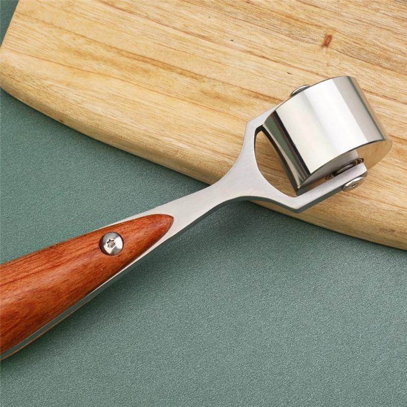 A25F-Pear Wood Handle Leather Roller Glue Edges Laminating Wheel Craft Handmade Smoother Creaser Tool Steel Iron Roll