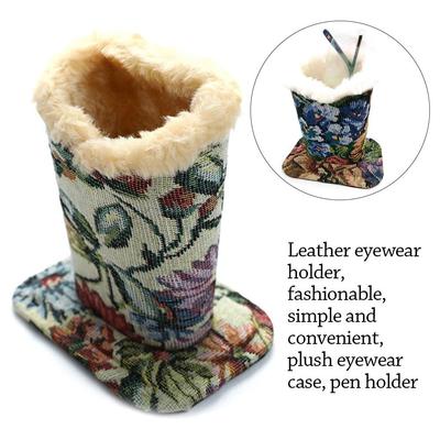 Office PU Leather Glasses Box Plush Sunglass Stands Eyeglass Holders Brush Pot Glasses Case