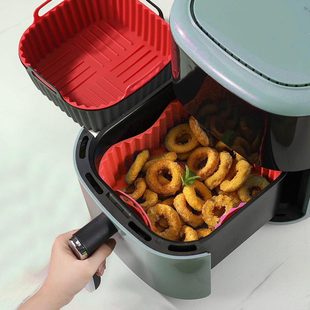 Silicone Basket for Air Fryer Square Air Fryer Oven Pan Non-stick Baking Tray Kitchen Cookware for Pizza Roasting Apartment Cake