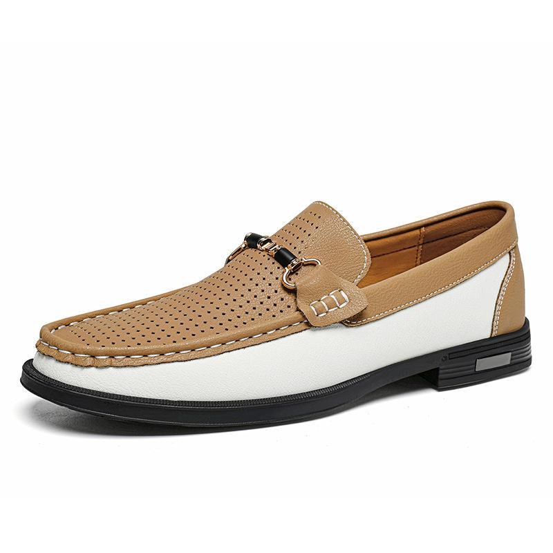 Men's large-size soft-soled Doudou shoes versatile leather shoes punching driving shoes youth fashion