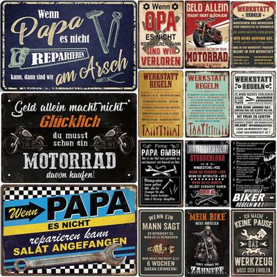 Deutsche Vintage Garagenwerkzeug Phrasen Metallschild, Retro Dekorative Plakette, Heimwand, Studiozimmer Man Cave Werkstatt Industrielle Dekoration