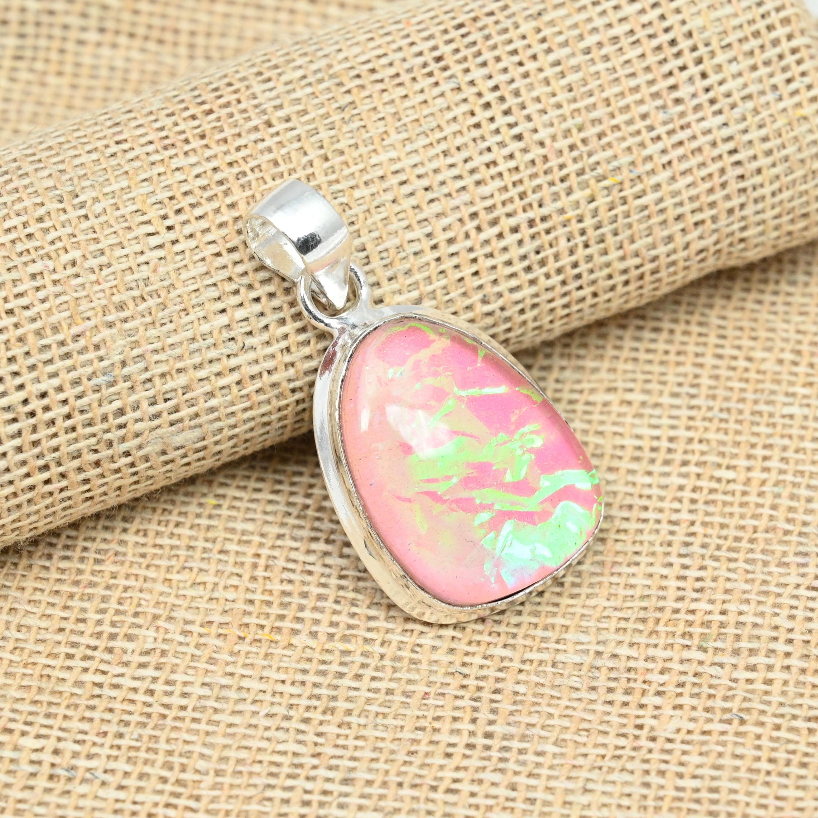 

Розовый австралийский тройной опал, драгоценный камень, твердое серебро 925 пробы, необычный дизайнерский кулон ручной работы для нее 1.57 Inches розовый