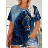 Plus Size Casual Crew Neck Short Sleeve Tiger Horse Animal Print T-Shirt - Soft Stretch Polyester Fabric Spring and Summer Womens Relaxed Fit Clothing
