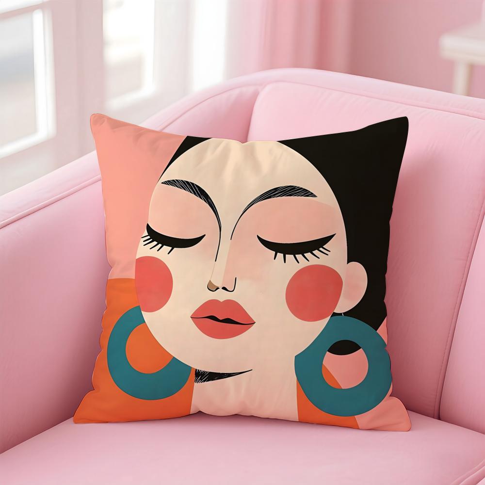 AAbstract FFigure Print Cushion Cover Linen Pillowcase Cover Soft Decor for Sofa Home Room