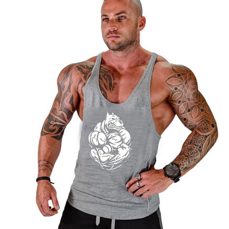 Men s Printed Cotton Racerback Tank Top - European/American Size, Loose Fit, Fitness Style XXXL серый