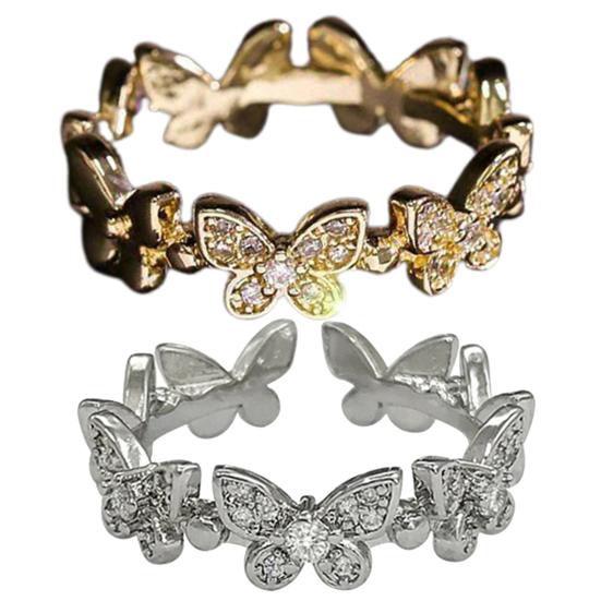 Bague de fiançailles ajustable style coréen avec papillons