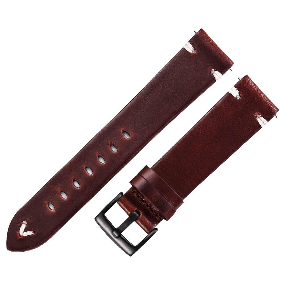 Leather Watch Strap Retro 18mm 20mm 22mm Oil Wax Leather Watchband Italian Quick Release Brown Cowhide Watch Bracelet Handmade