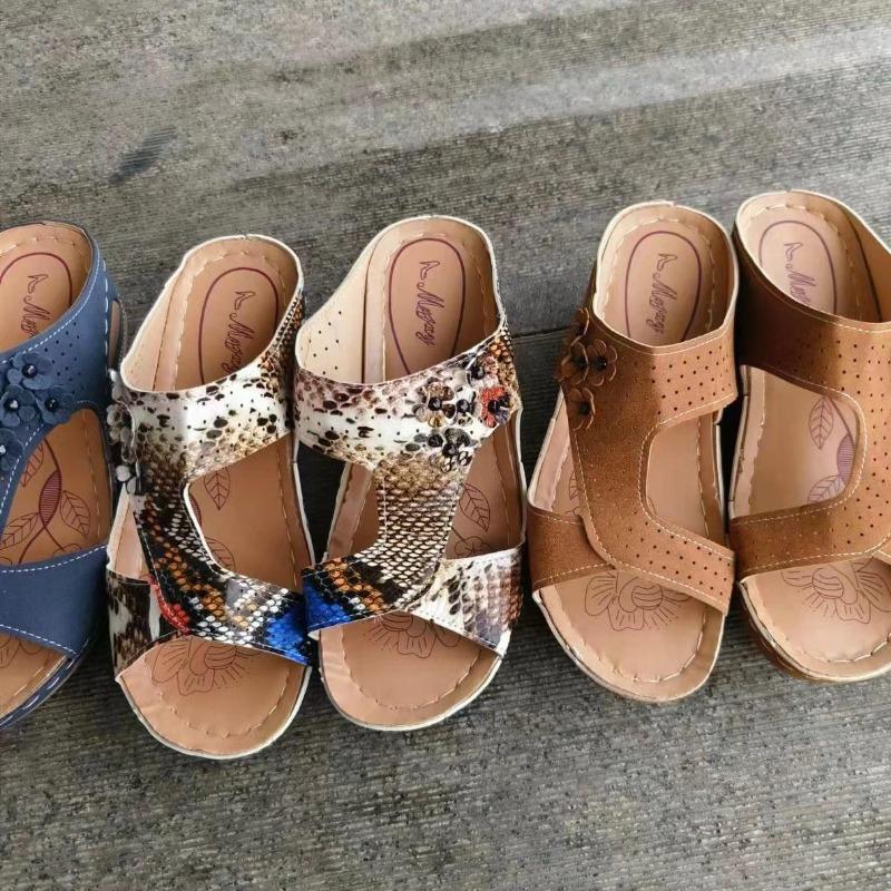 Summer New Large Women's Shoes Hollow Out Solid Open Toe Wedge Heel Fish Mouth Sandals