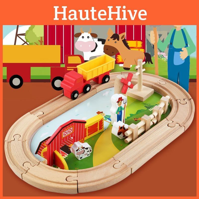 Wooden Track Farm Scene Building Blocks Children Toy Set For Gift Giving