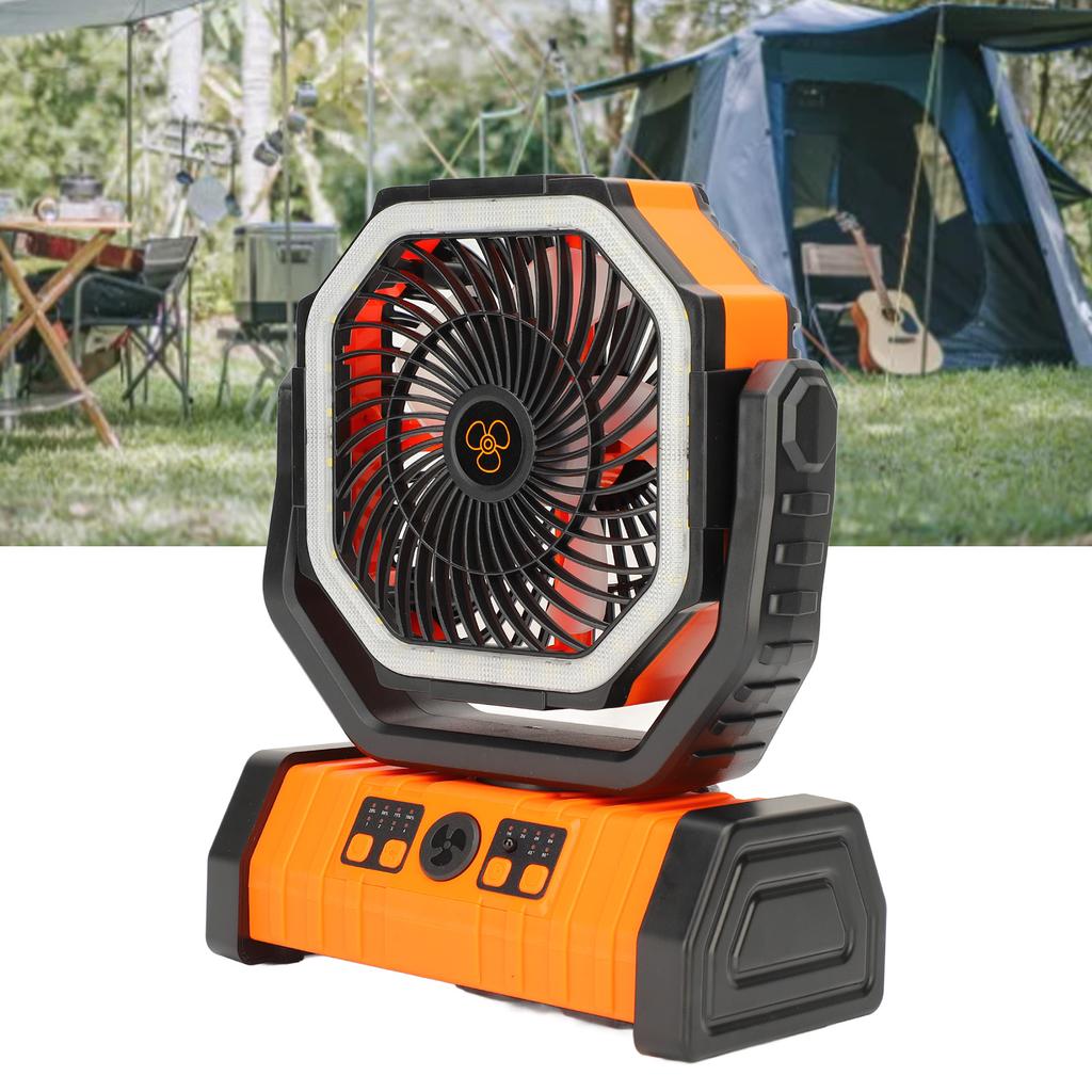 Portable Camping Fan with Light and Remote Dual Hook Plastic Rechargeable Battery Operated Quiet USB Desk Fan Outdoor Tent Fan for Travel RV