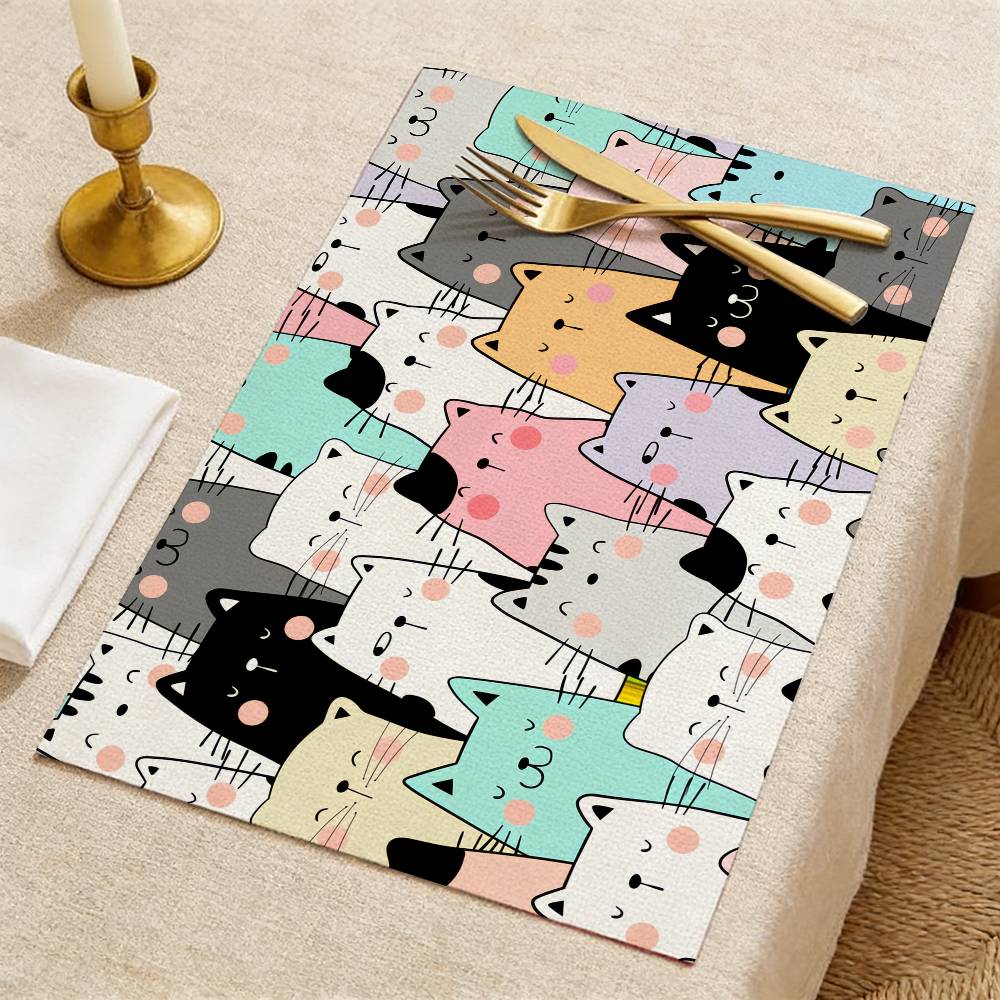 Cute Cartoon Cats Print Placemats For Cafes Casual Restaurants Outdoor Picnics Camping