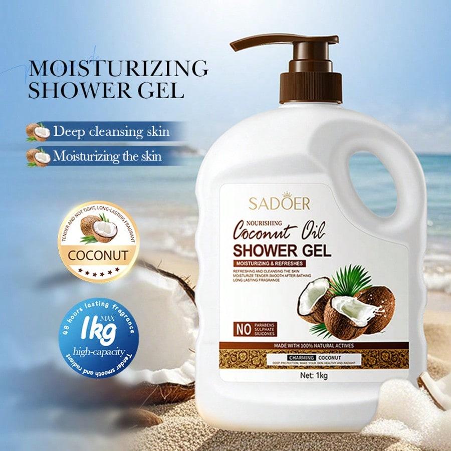 1PC 1000g Large Capacity Coconut Oil Shower Gel, Containing Nicotinamide, Hyaluronic Acid, Glycerin