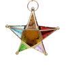Portacandele a Pentagramma in Ferro Battuto Vetro Colorato Design Antivento Retrò per Decorazione della Casa e Occasioni Speciali