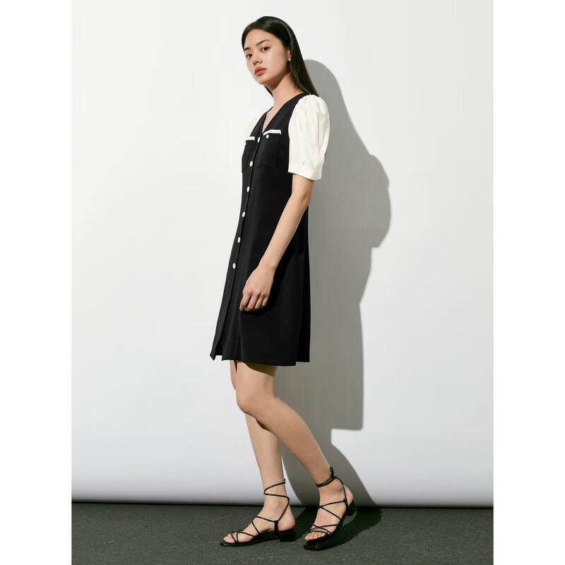 PEACEBIRD Women's French Style V-Neck Waist-Cinching Dress