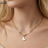 EFFIE QUEEN Stainless Steel 18k Gold Snake Chain Heart Pendant Necklace Romantic Jewelry for Women Wedding Party Banquet STMN08