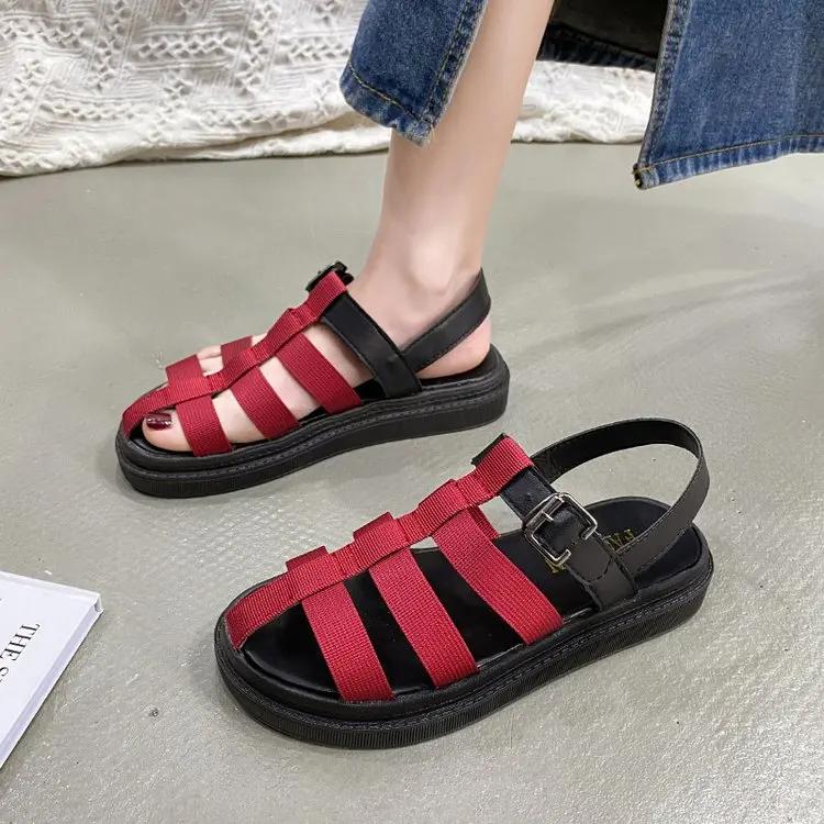 

Мода 2024 года, новые женские сандалии, летние римские сандалии с закрытым носком на платформе, винтажные уличные с ремешком на щиколотке, пляжная обувь для женщин 35 ярко-розовый