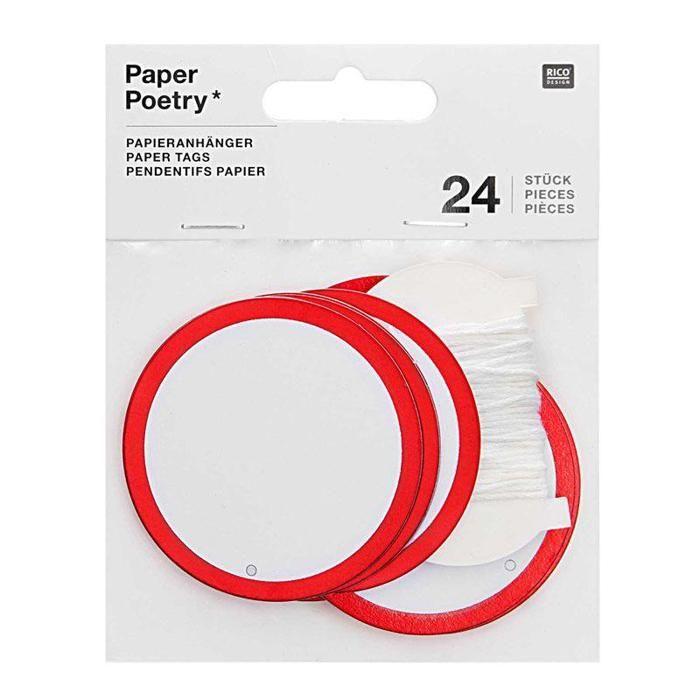White Round Hanging Tags with Red Outline