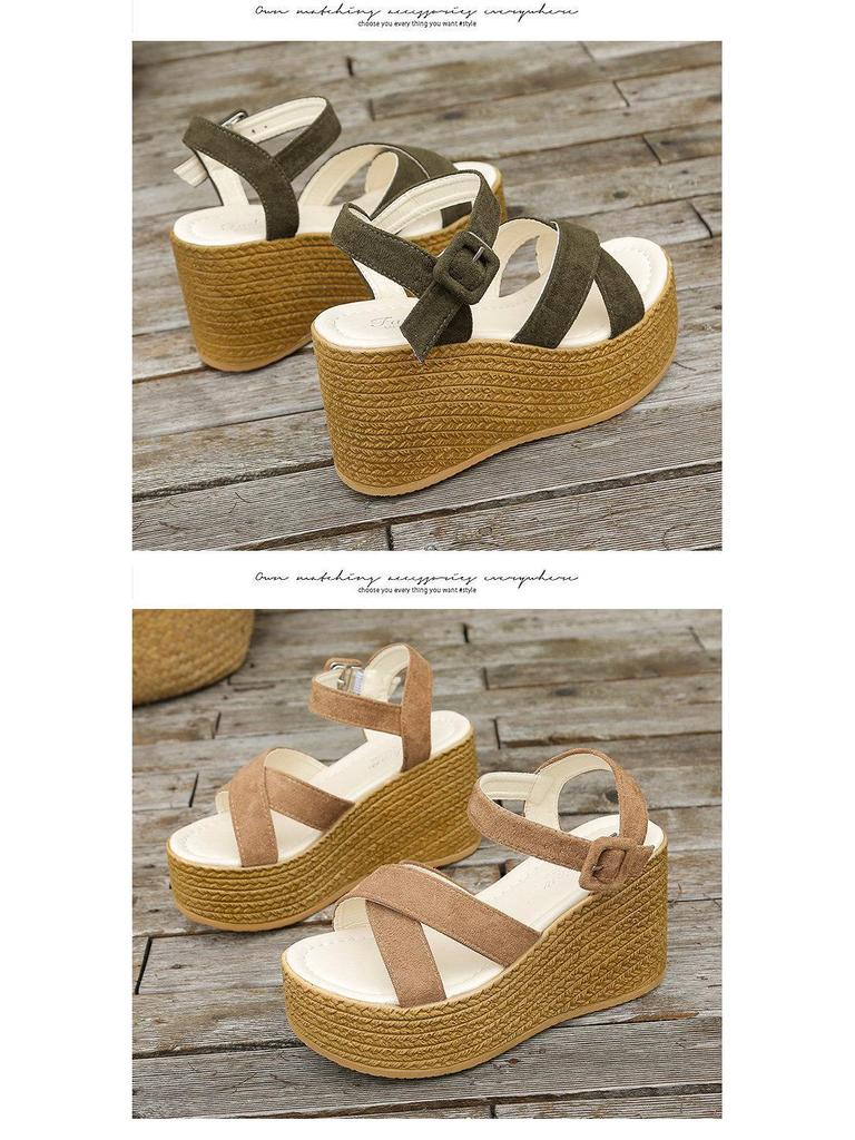 2024 Summer Plus Size Women's Wedge Heel Sandals with Buckle, European & American Style