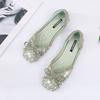 Single Shoes Women's Rhinestones 2025 Summer-autumn Korean Version of Internet Celebrity Bow Pumps Pearl Sleeves Flat Granny Shoes