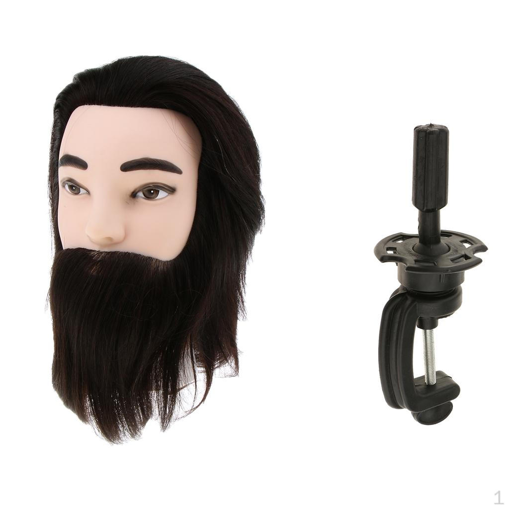 12" % Real Human Hair Men Head Salon Barber Training Beard Styling Manikin Cosmetology Clamp