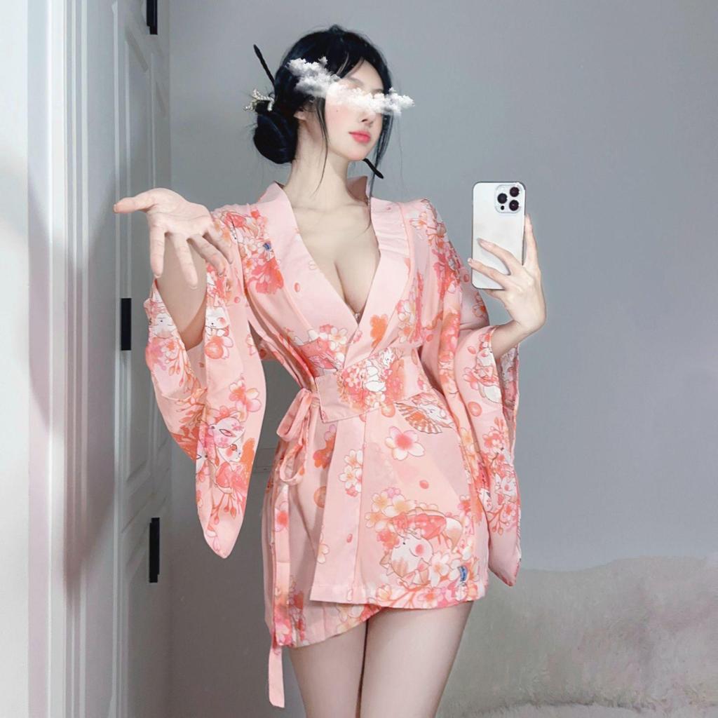 Elegant Sakura Yukata Kimono Bathrobe: Large Pajamas, Cozy Nightdress, Sexy Lingerie