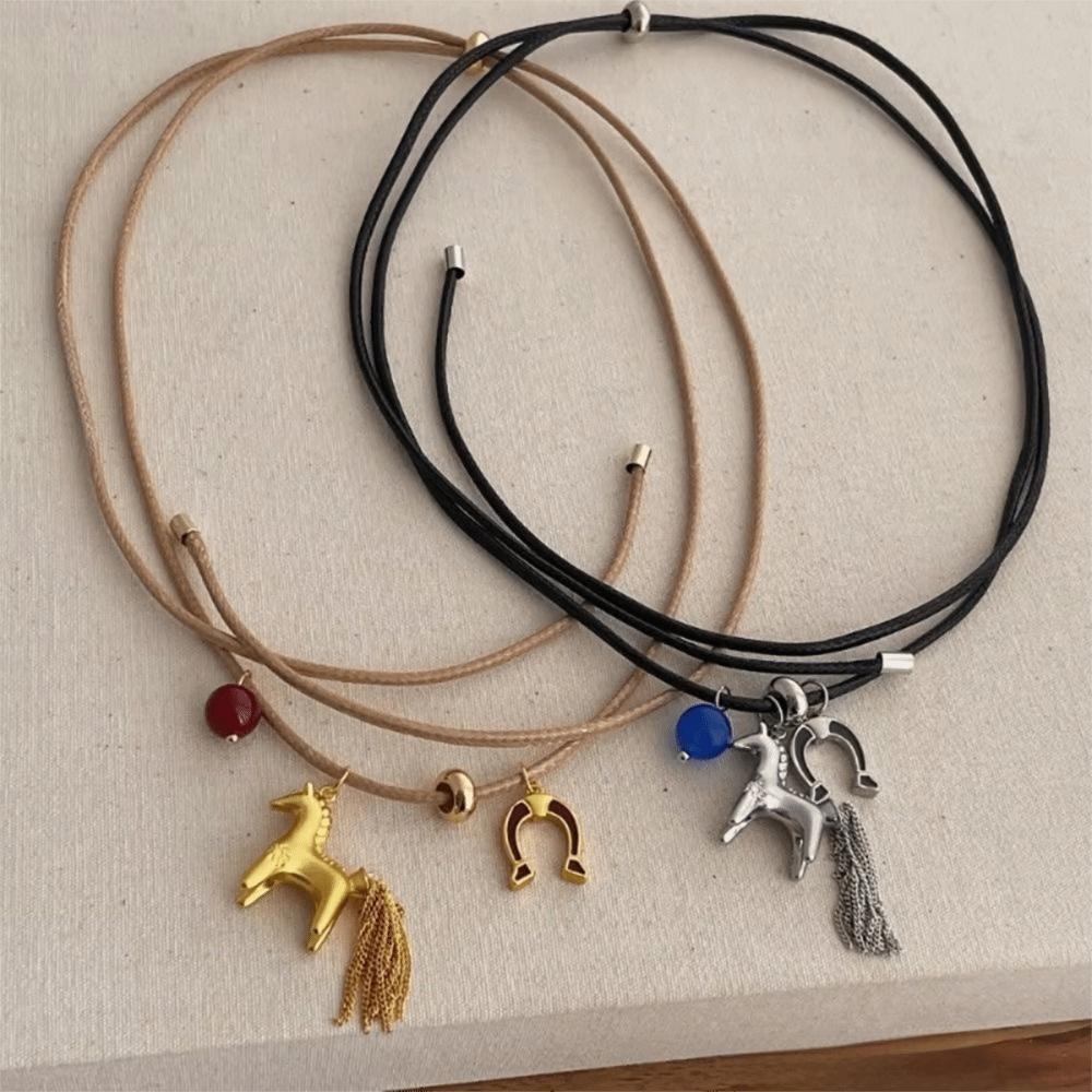Pony-shaped Tassel Beads Necklaces Multi Tassel Cartoon Horse Necklaces  Female Accessories