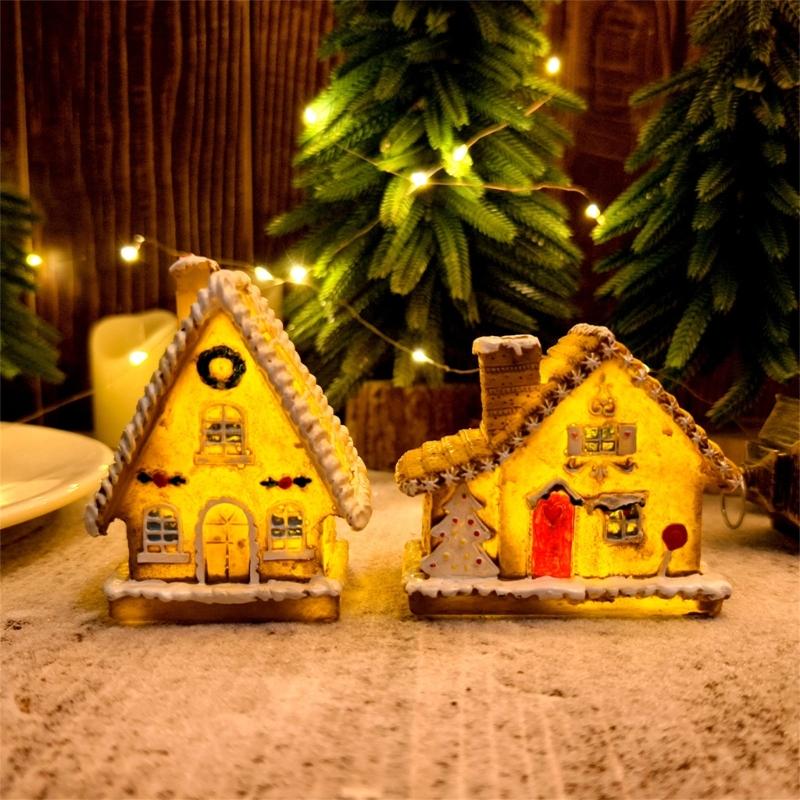 Durable Resin Christmas Village House LED Lighted Decoration Holiday Ornament For Tabletop Festival Tiny Scene