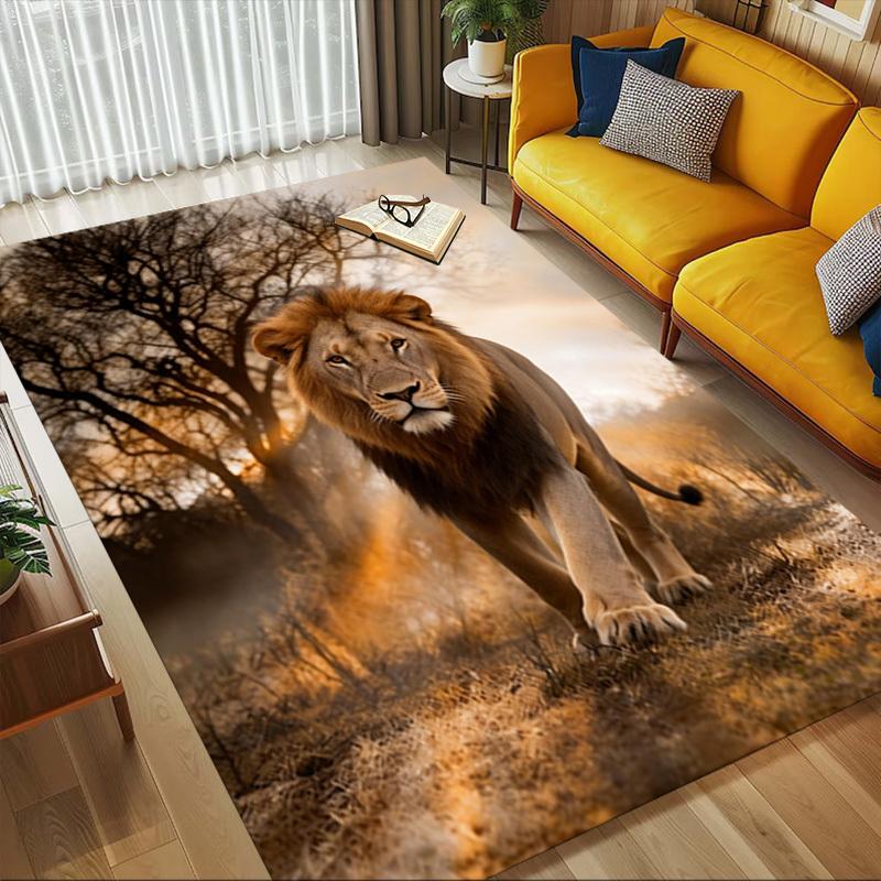 Lion Safari Pattern Area Rug, Office Carpet Indoor Outdoor Entrance Doormat, Non-Slip Soft And Comfortable, Living Room, C122036