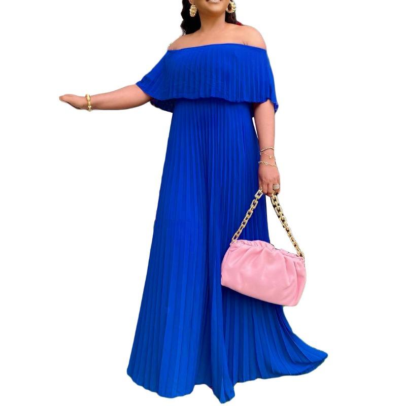 Summer new women's clothing sexy off-the-shoulder chest pleated party dress