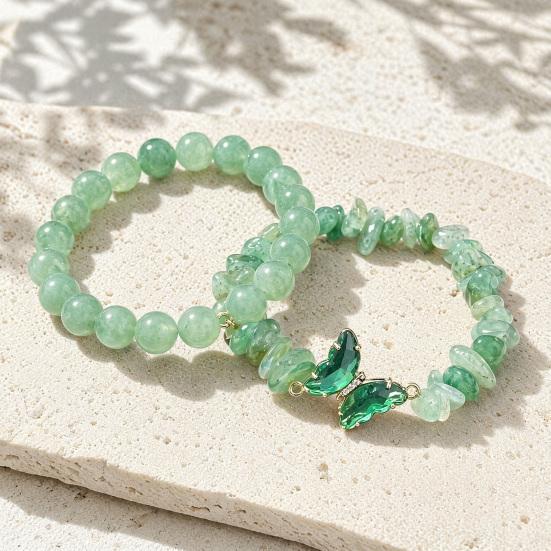 Natural Stone Bead Butterfly Bracelet for Women, Healing Stone Beaded Stretch Bracelet, Calming Spiritual Jewelry Gifts