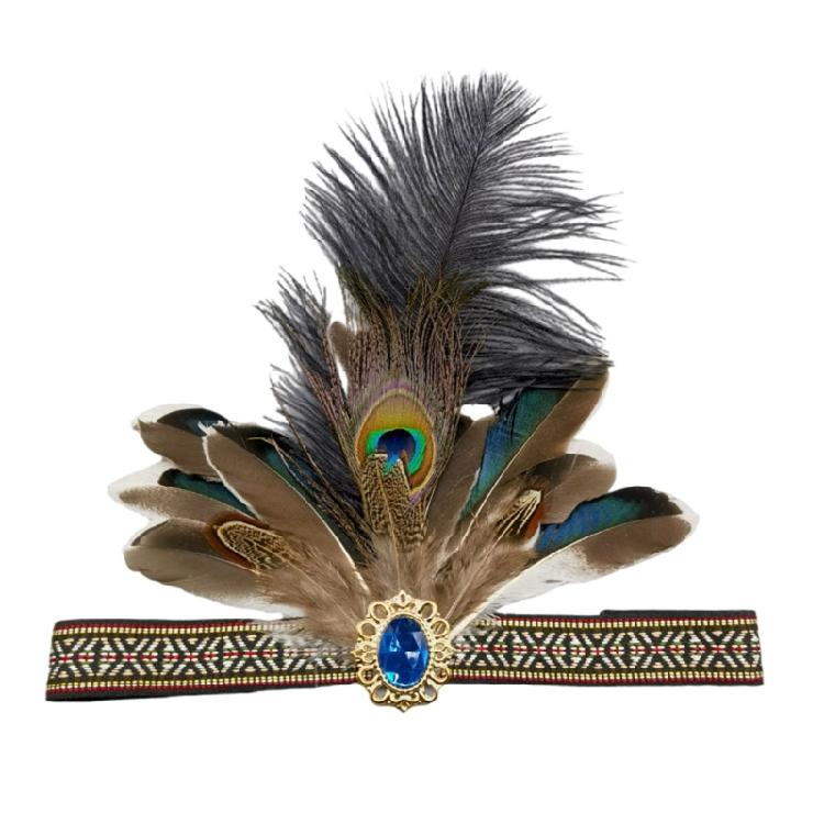 Indian Costume Hairband for Carnivals Party Festival Props Feathered Hairband Indian Hairhoop Cosplay Headwear