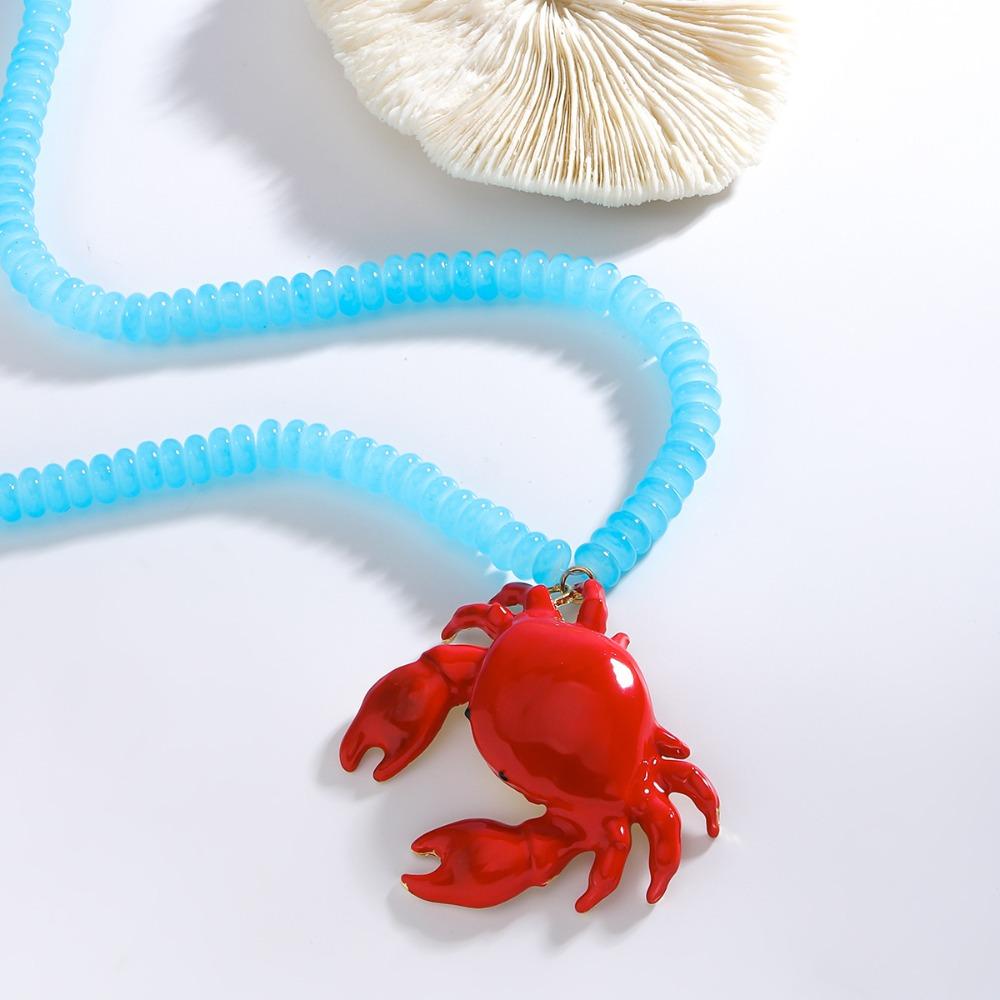 Boho Crab Necklace Handmade Ocean Style Neck Chain Creative Crab Beaded Pendant Necklace Holiday