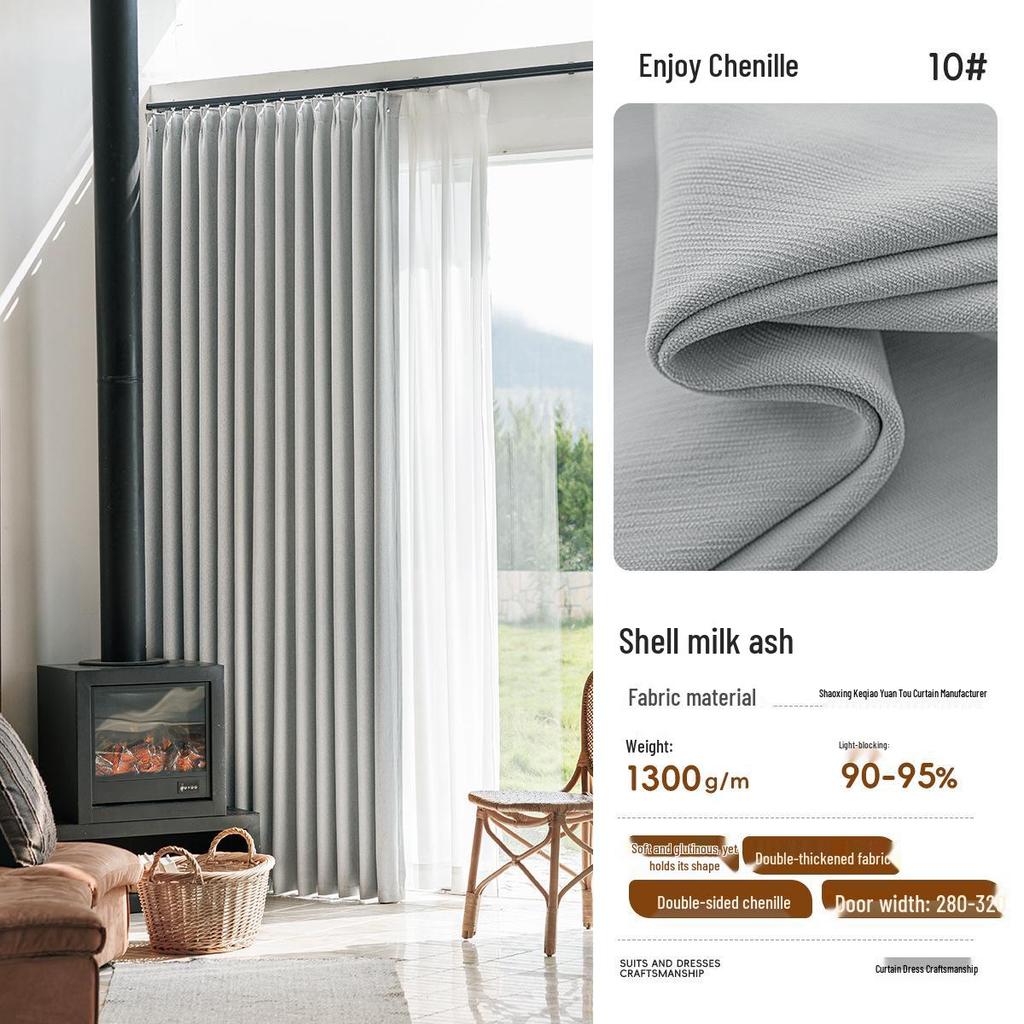 Chu Yang Double-Sided Chenille Blackout Curtain – Custom Made for Living Room or Bedroom, High-End Design, Heat Insulating, Non-Fading.