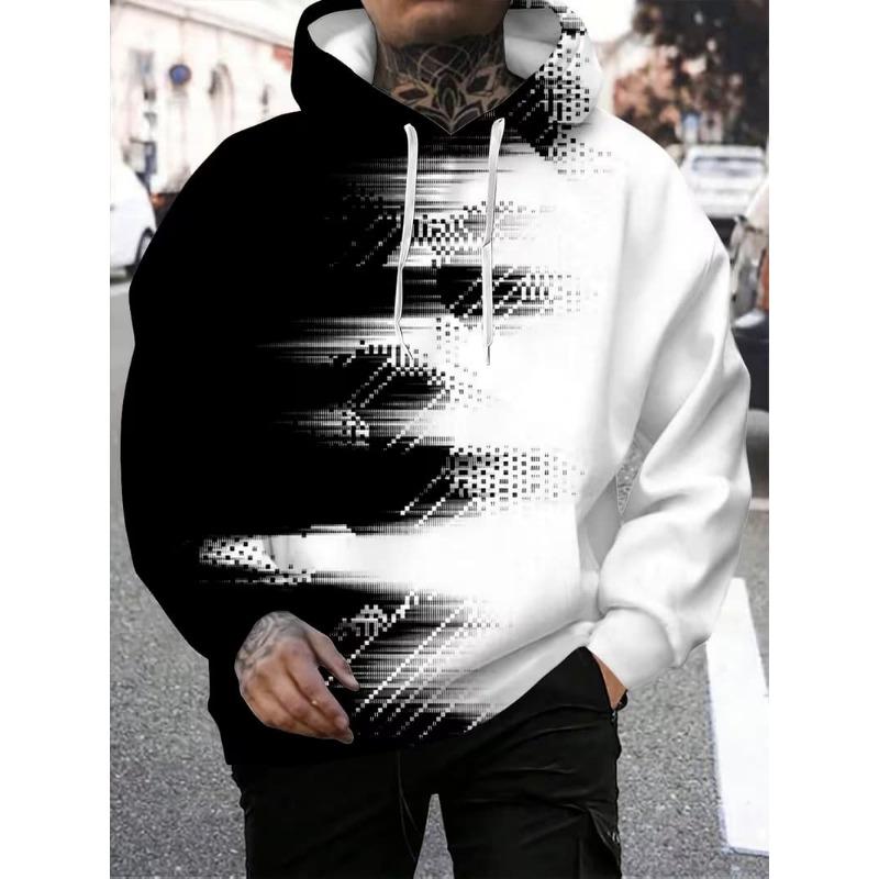 Men's 3D Stripe Printed Long-sleeved T-shirt, Comfortable, Breathable and Versatile Men's Top