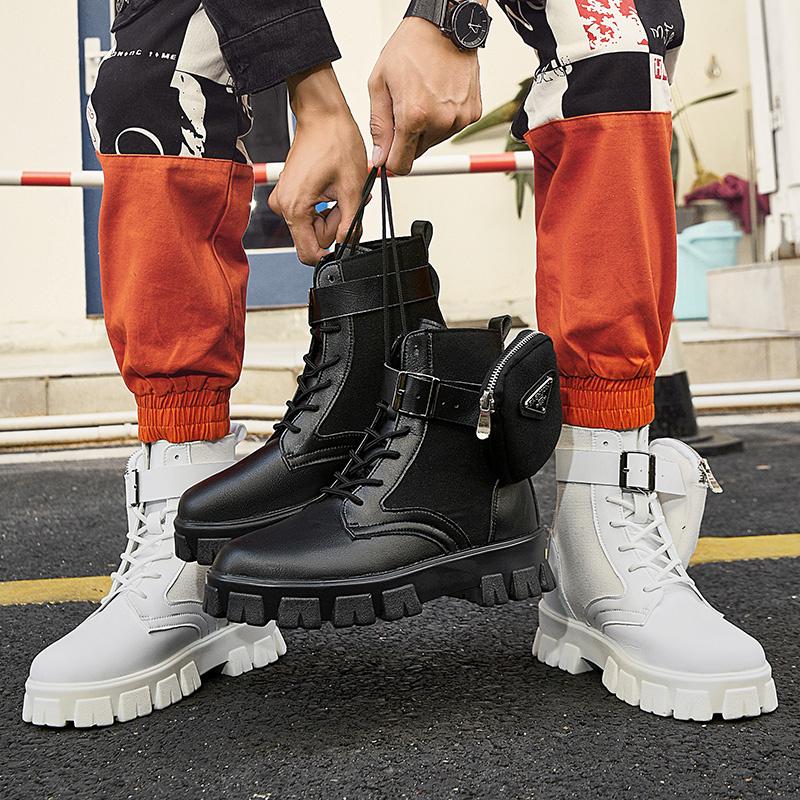 New Fashion Men's White Boots Autumn Winter Superstar Pocket Motorcycle Shoes Men Platform Boots Comfort Leather Ankle Boots Man