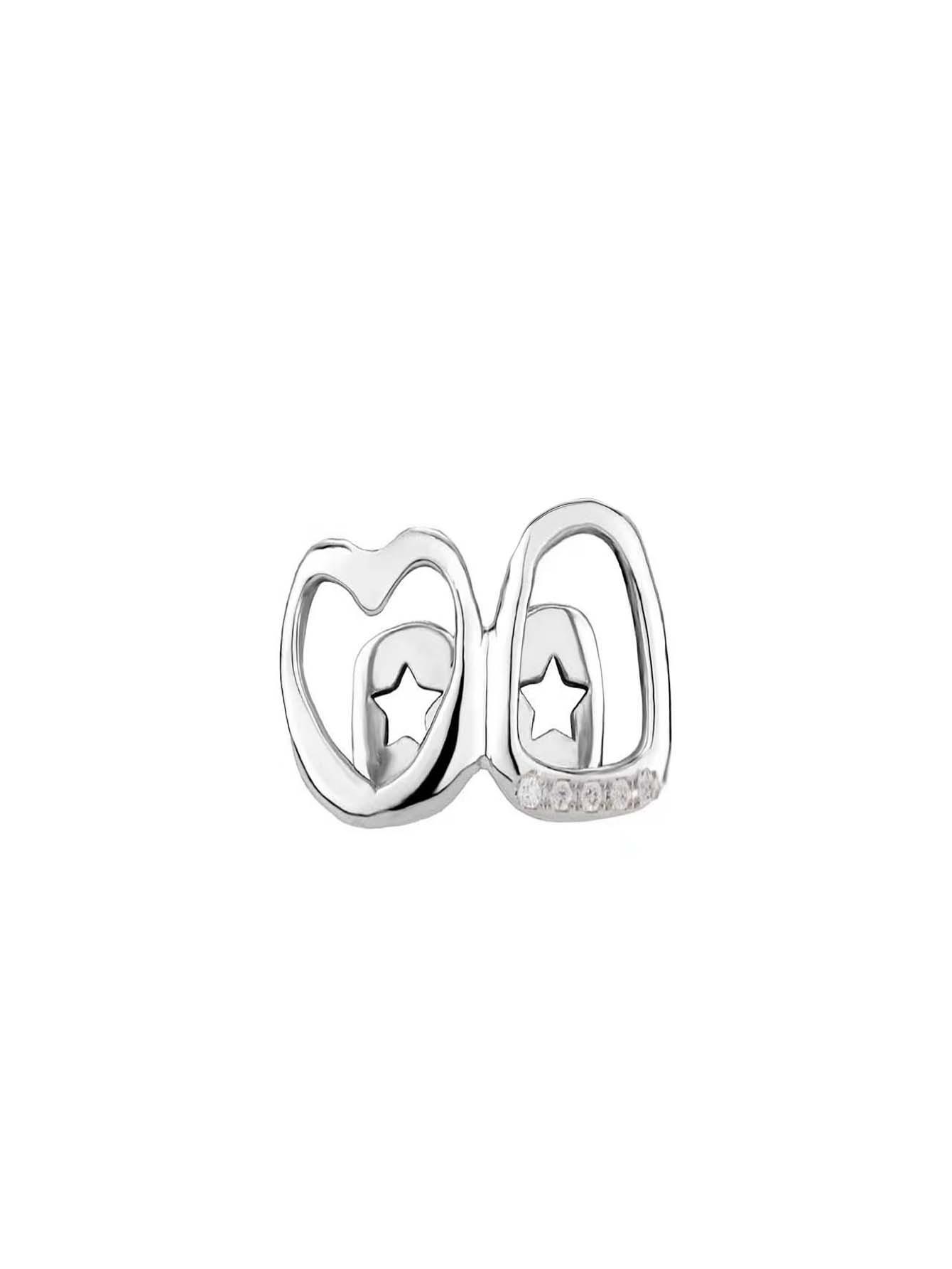 Euro-American Style Gold Hollow Heart Two-Tone Grillz for Daily Street Hip Hop Teeth Decoration серебряный